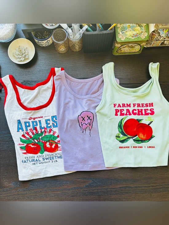 Tops - Bundle of 3 Cropped Graphic Tank Tops Large Y2K Grunge Indie Streetwear